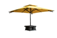 Moderner gelber Sonnenschirm mit stabilem Sockel